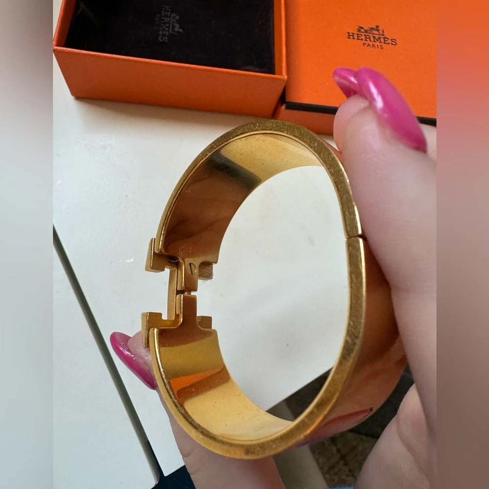 Hermes Orange Enamel Clic H Bracelet with Gold Hardware